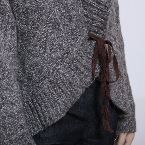 Carolyn Taylor Cowl Neck Casual Knit Rope Tie Open Cardigan Gray Women Size L - Picture 6 of 11